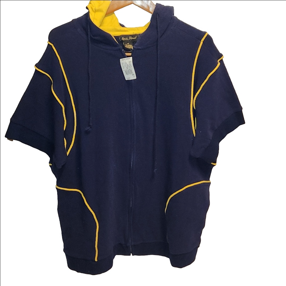 Ashley Stewart Plus sz blue/yellow short sleeve zip-up hoodie sz 2X
